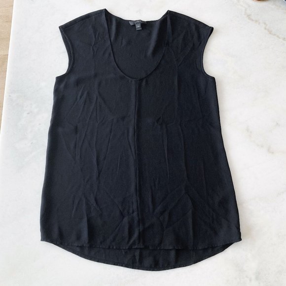 J Crew black cap sleeve shirt tail tank / shirt / top, relaxed fit - Picture 1 of 7